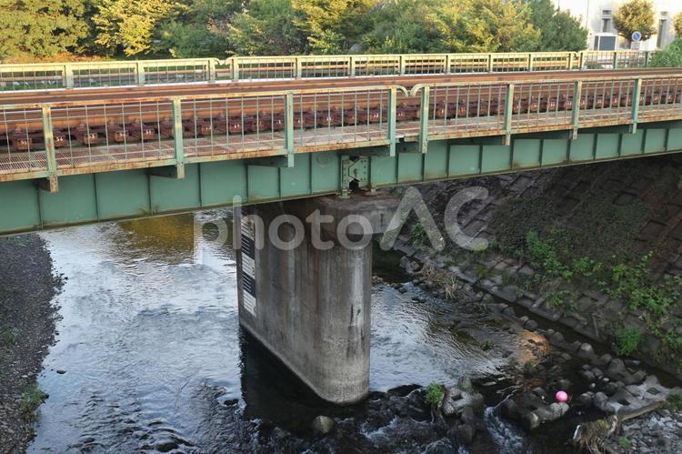 小さな鉄橋と水の深さを測る目盛り 鉄橋,小さい,短いの写真素材