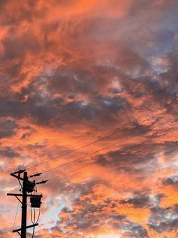Nostalgic sunset sky and electric poles, JPG Nostalgic sunset sky and electric poles, JPG
