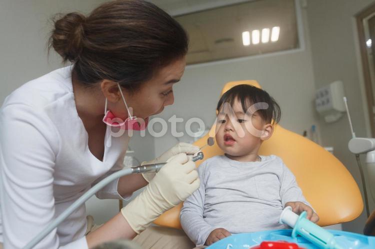 歯の治療を受ける子供6 歯医者,歯科医,女性の写真素材