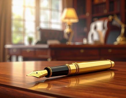 書斎と万年筆の写真