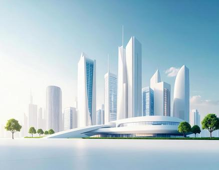 幾何学的建築が並ぶミニマル未来型都市風景 幾何学的建築が並ぶミニマル未来型都市風景の写真