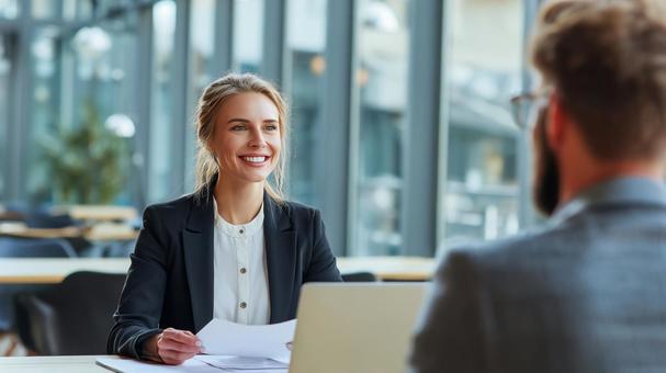 オフィスで行われる就職面接の風景の写真
