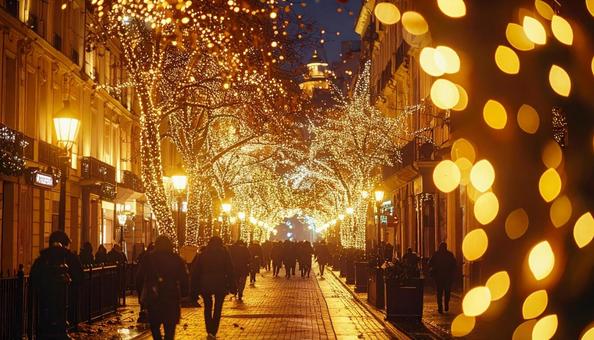 クリスマスシーズンの街並み クリスマスシーズンの街並みの写真