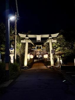 夜のあわら市　薬師神社 あわら市,夜景,庭の写真素材