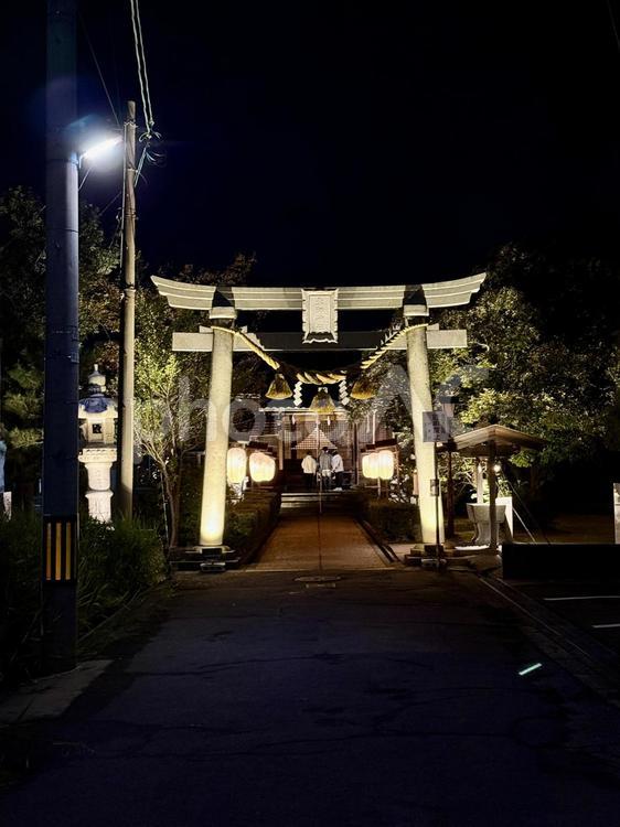 夜のあわら市　薬師神社 あわら市,夜景,庭の写真素材