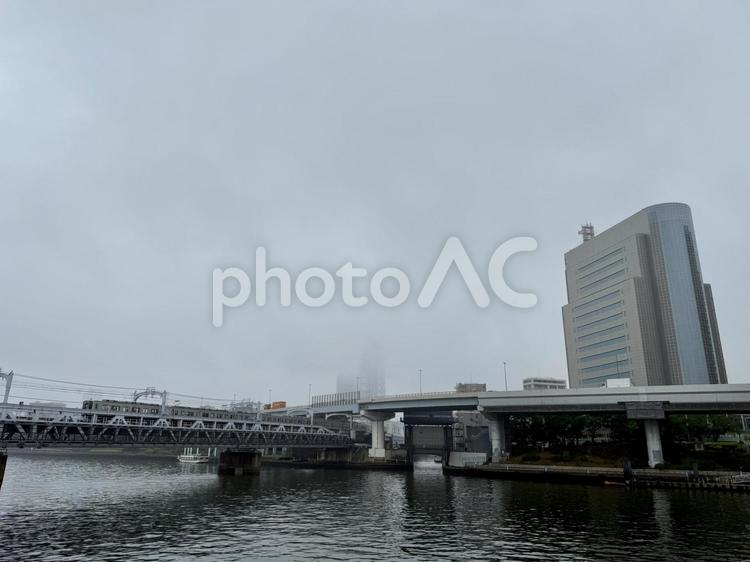 雨の日の墨田公園　スカイツリー見えない スカイツリー,神隠し,墨田公園の写真素材
