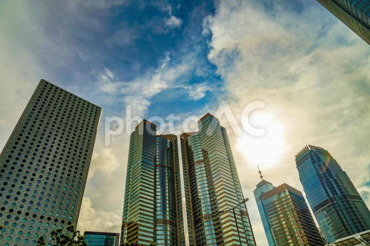 香港のビル群と標識 香港,ビル,摩天楼の写真素材
