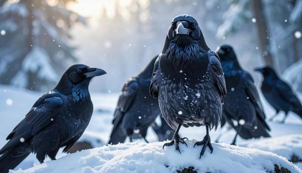 雪の中のカラス 雪の中のカラスの写真