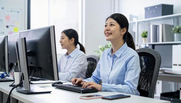 オフィスで働く日本人ビジネスウーマン オフィスで働く日本人ビジネスウーマンの写真