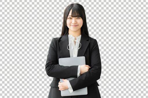 ノートパソコンを持つ女性 背景透過PSD 女性,人物,ビジネスの写真素材
