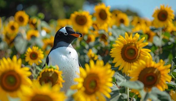 ペンギンとひまわり ペンギンとひまわりの写真