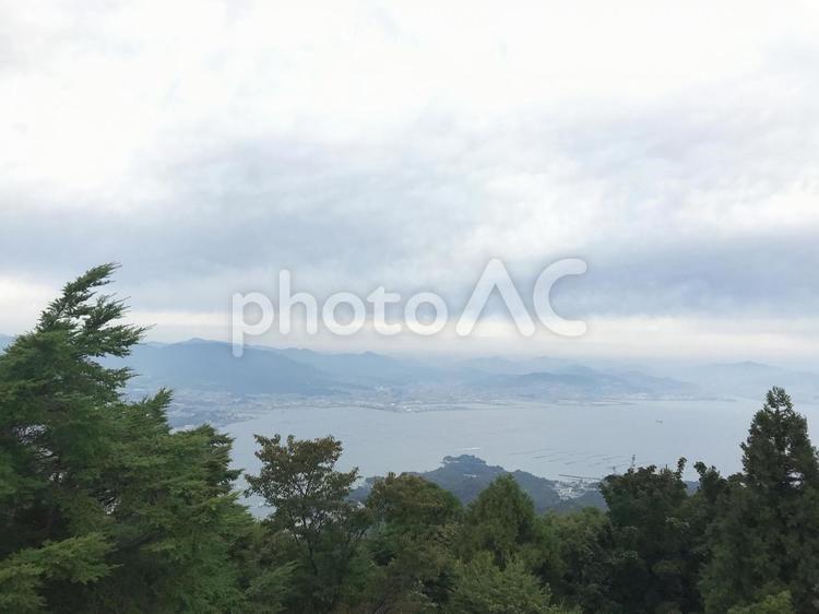 宮島の山からの景色 宮島,山,海の写真素材