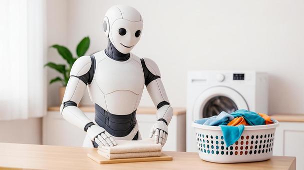 洗濯物をたたむ家事ロボットのイメージ 洗濯物をたたむ家事ロボットのイメージの写真