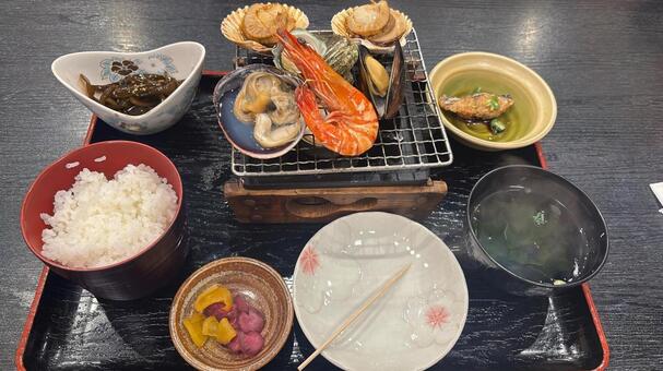 浜焼き　定食　帆立　えび　あさり 海鮮,浜焼き,鳥羽の写真素材