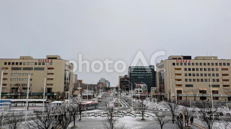 新潟駅南口の景色 新潟駅,駅前ロータリー,商業ビルの写真素材