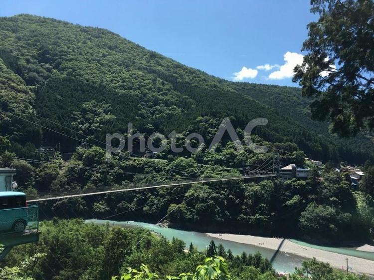 谷瀬の吊り橋　十津川村　生活用　日本一 谷瀬の吊り橋,十津川村,生活用吊り橋の写真素材