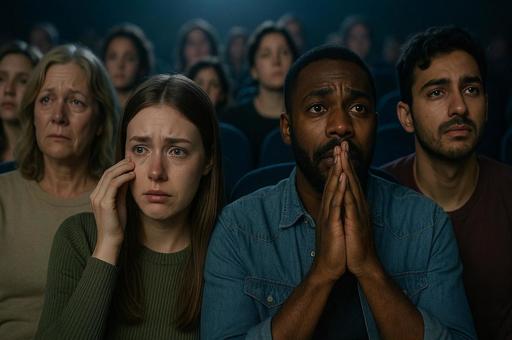涙を誘う映画館の観客の写真