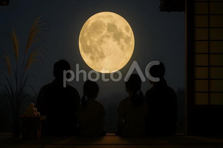 月夜の家族 中秋名月,満月,月見の写真素材