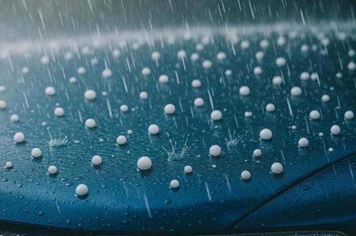自動車のボンネットを打つ雹 自動車のボンネットを打つ雹の写真