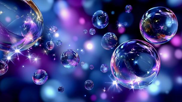 ネオンの光に包まれた幻想的なシャボン玉 ネオンの光に包まれた幻想的なシャボン玉の写真