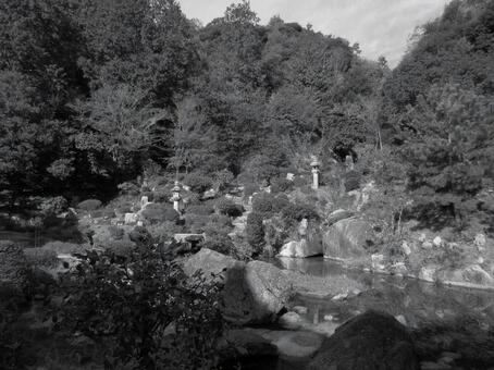 福井県-西福寺-書院庭園-白黒 西福寺,寺,大原山の写真素材