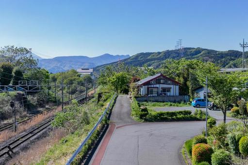 群馬県・松井田周辺の景色3 松井田,線路,田舎の写真素材