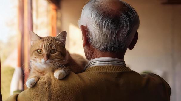 猫と高齢者 猫と高齢者の写真