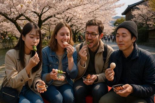 桜の下の団子時間 桜の下の団子時間の写真