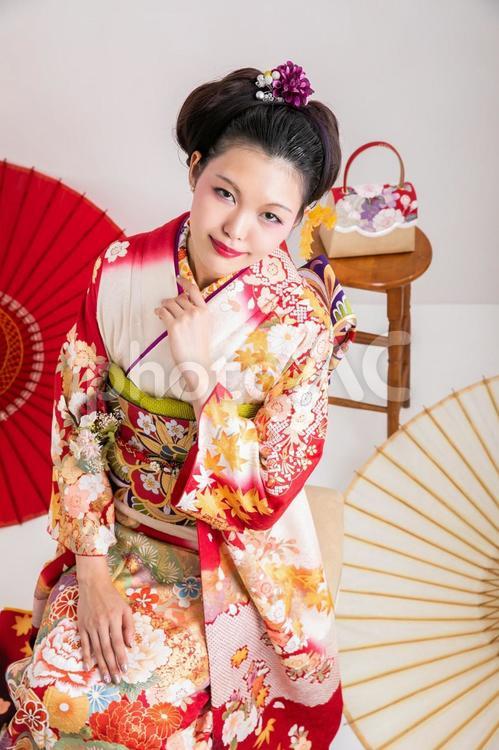 振袖を着た女性　kimono 成人式,着物,和装の写真素材