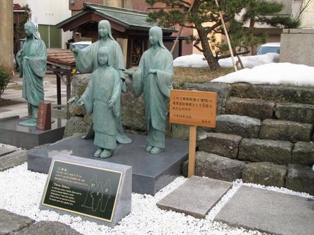 北ノ庄城 お市の方と浅井三姉妹の銅像 北ノ庄城 お市の方と浅井三姉妹の銅像 北ノ庄城,柴田勝家,お市の方の写真素材
