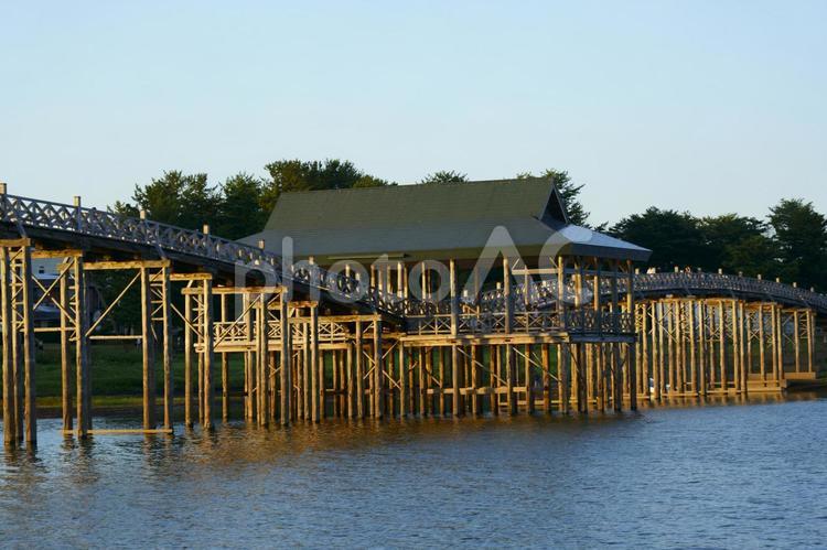   鶴の舞橋 橋,津軽,富士見湖の写真素材