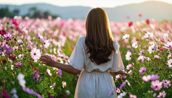 秋の秋桜の花畑 秋の秋桜の花畑の写真