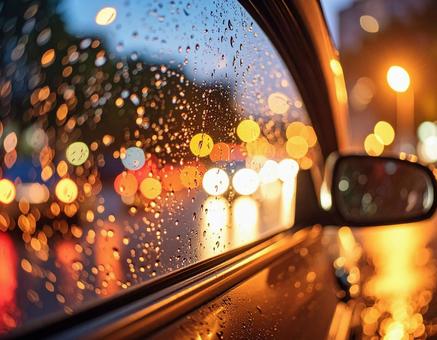 雨に濡れた車の窓ガラス 雨に濡れた車の窓ガラスの写真