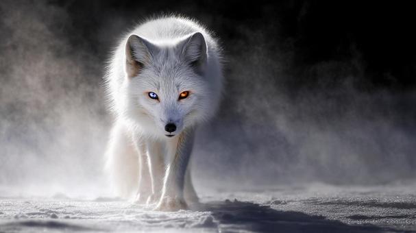 雪を歩く白狐の写真