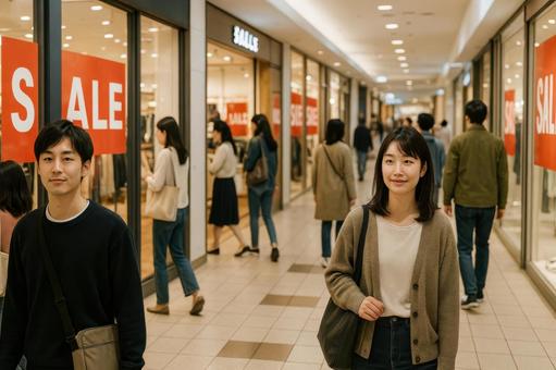 アウトレットの歩行客 アウトレットの歩行客の写真