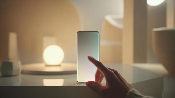 スマホに触れる手 スマホに触れる手の写真