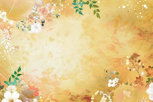 金色の和風背景と花模様のデザイン 金色の和風背景と花模様のデザイン 桜,梅,花の写真素材