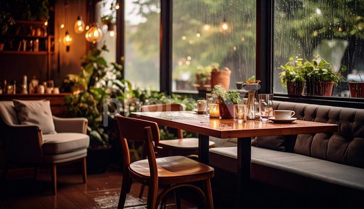 ウッディで落ち着いたカフェ カフェ,レストラン,リラックスの写真素材