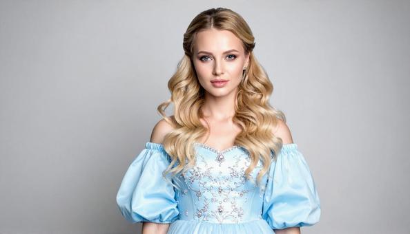 水色のドレスを着た女性の写真