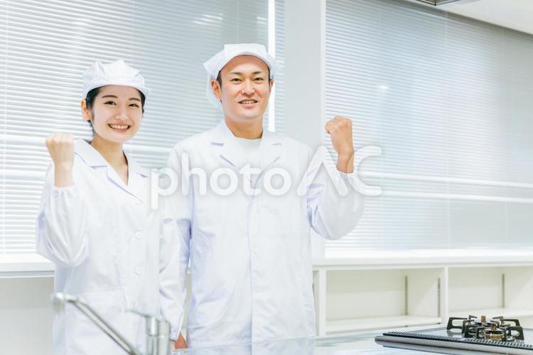 食品系の仕事をする男女 工場,調理員,食品工場の写真素材