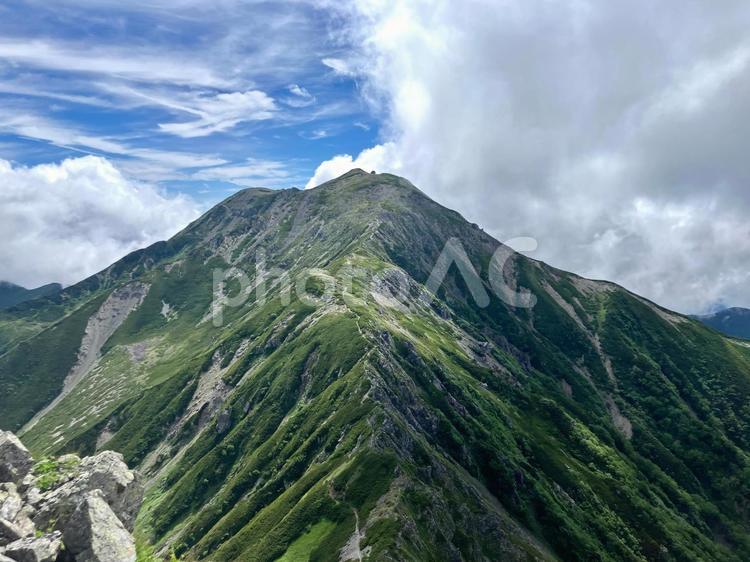 夏の悪沢岳へ登山44　中岳を望む 南アルプス,悪沢岳,荒川岳の写真素材