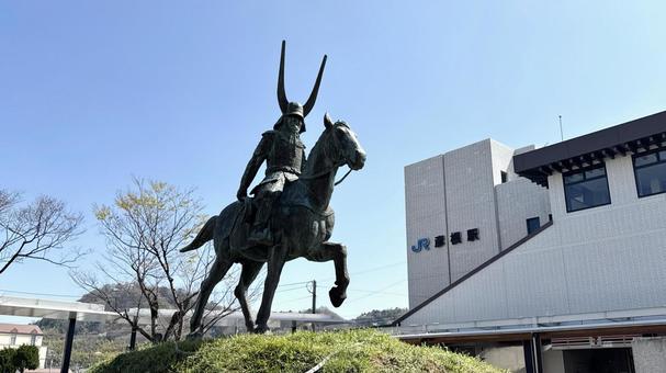 彦根駅前の井伊直政の銅像 銅像,井伊直政,井伊の写真素材