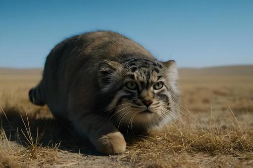草原を狙うマヌルネコ 草原を狙うマヌルネコの写真