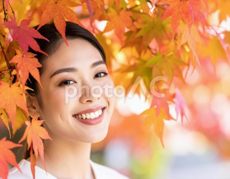 美しい秋の紅葉と日本人女性モデル　秋1 秋,紅葉,日本人女性の写真素材
