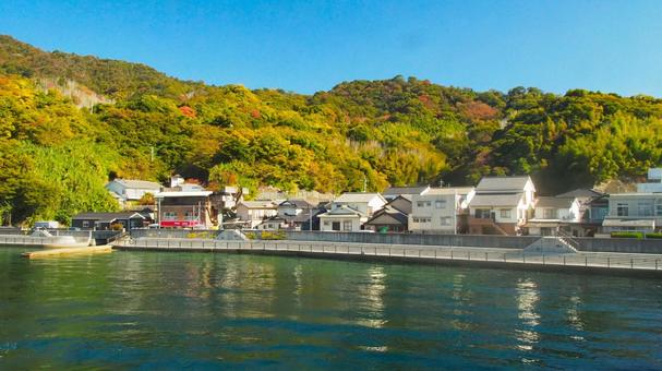 広島瀬戸内海の小島、似島のまちなみ コピースペース,風景,島の写真素材