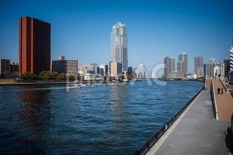 隅田川から望む東京の都市風景 東京,日本,隅田川の写真素材