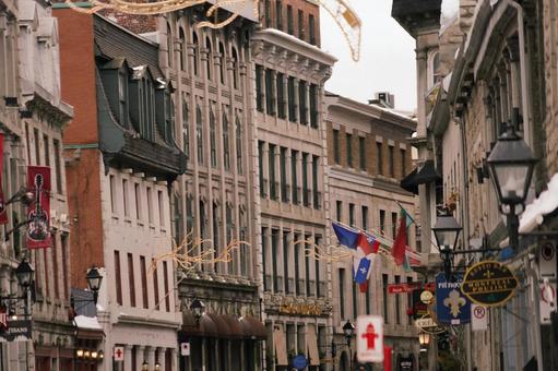 Flags waving on a winter street corner, JPG