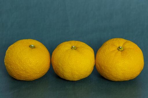 柚子三個 柚子,柑橘類,果実の写真素材