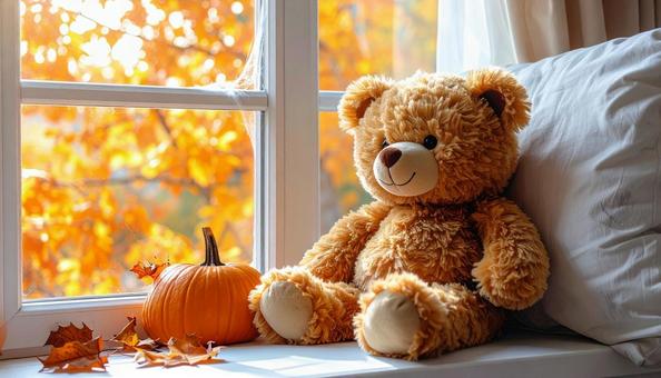 ソファーに座るハロウィンの熊のぬいぐるみ ソファーに座るハロウィンの熊のぬいぐるみの写真