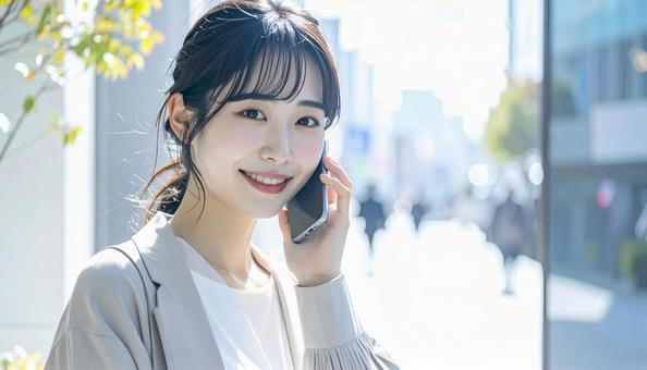 笑顔で電話する若者 笑顔で電話する若者の写真